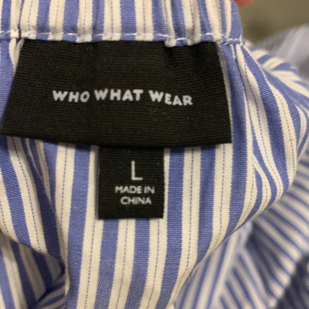 Who What Wear Dress Embroidered Striped Large pockets tie waist off Shoulders - Picture 6 of 16
